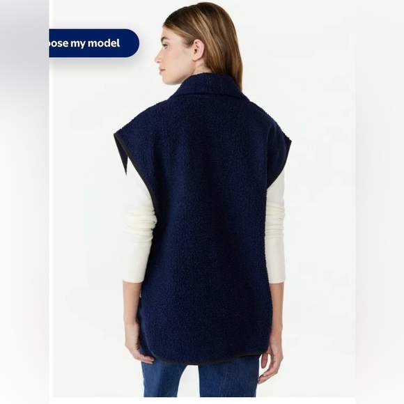 Free Assembly Women's Teddy dark blue Fleece Popover Vest, Size S - Picture 3 of 10